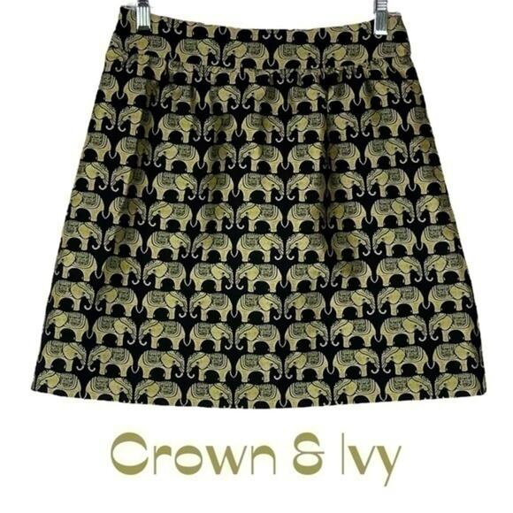 Crown & Ivy Black W Metallic‎ Lime Green Elephant Party Event Skirt NWOT Size 2P - Picture 1 of 10